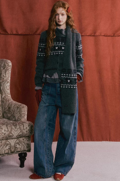 Jacquard Knit Cardigan Set