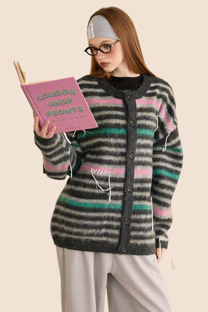 Vintage Wool Stripe Knitted Cardigan