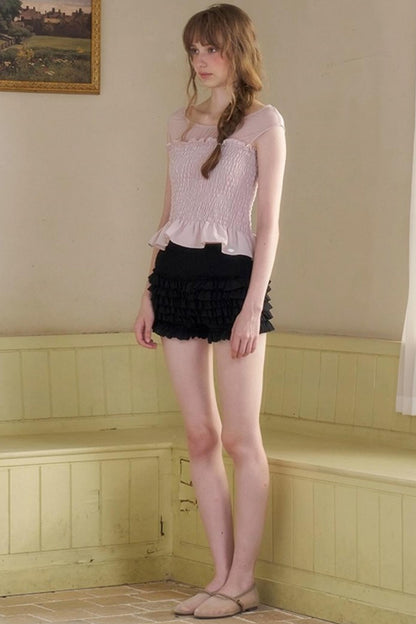 Sweet Mark Lace Short Sleeves Top