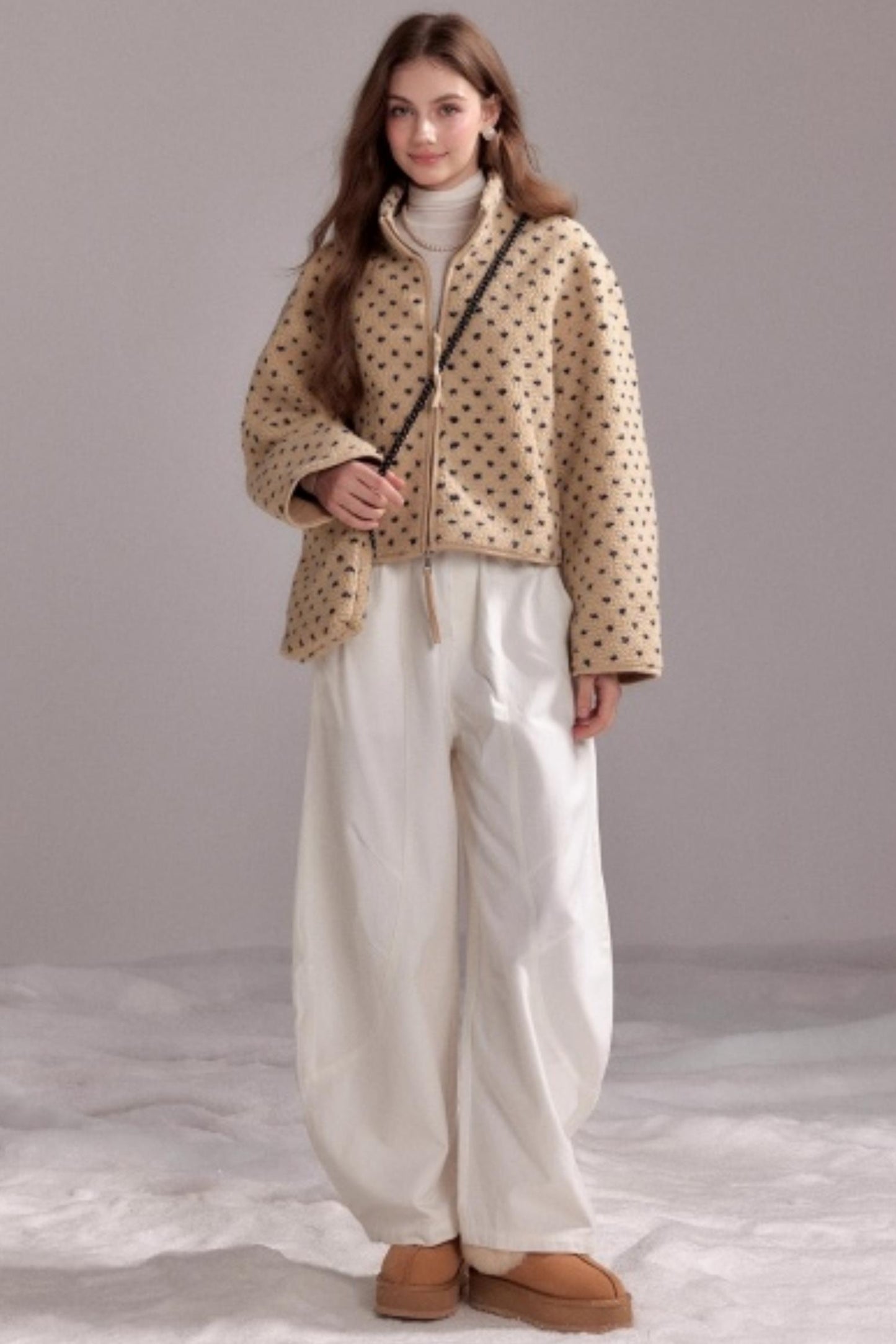 Soft Wool Polka Dot Zipper Jacket