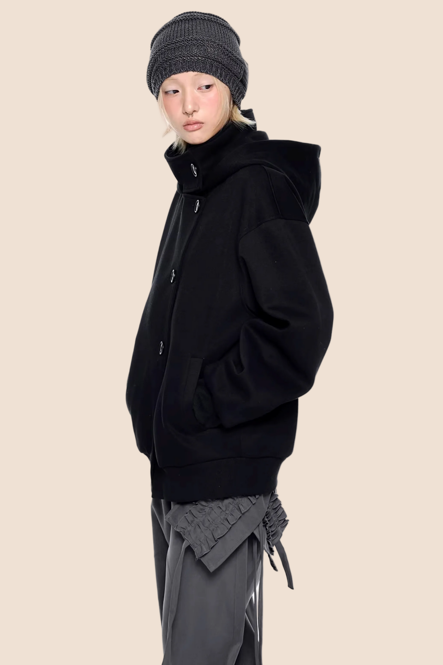 Retro Kapuzen-Sweatshirtjacke