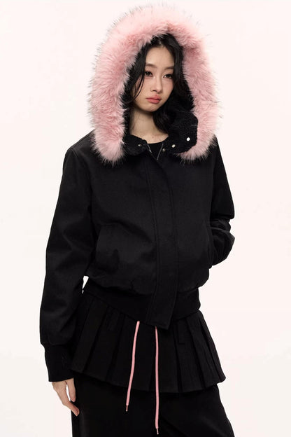 Burgundy Black Fur Collar Coat Set-Up