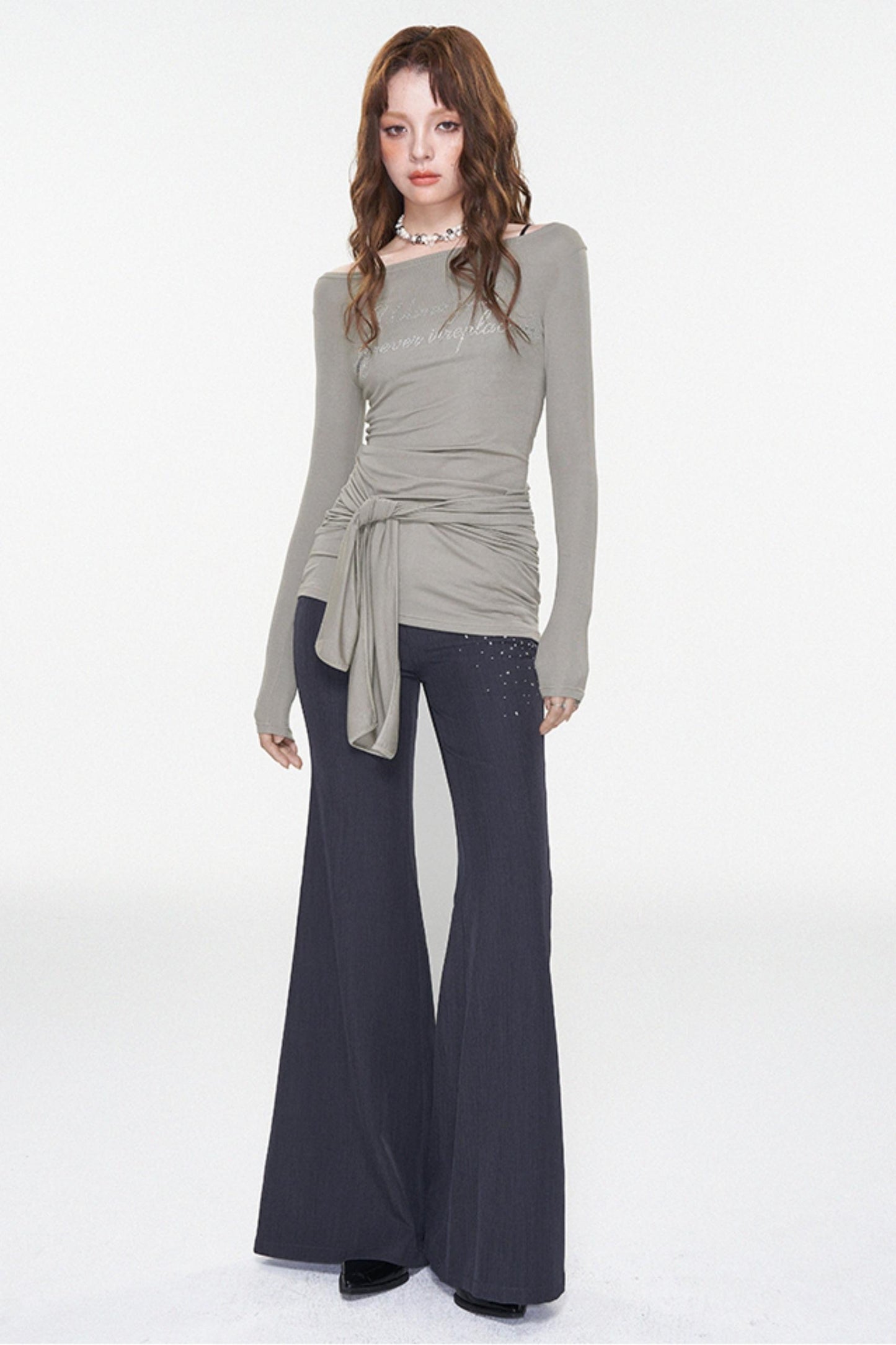 Stylish Letter Print One-Shoulder Top