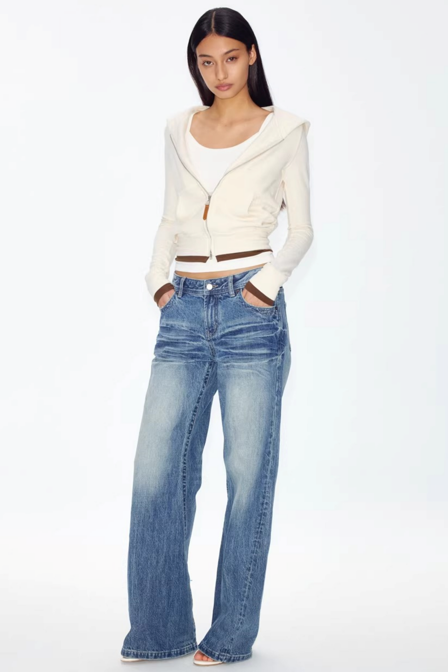 Color-Blocked Zipper Sweatshirt Top Set-Up