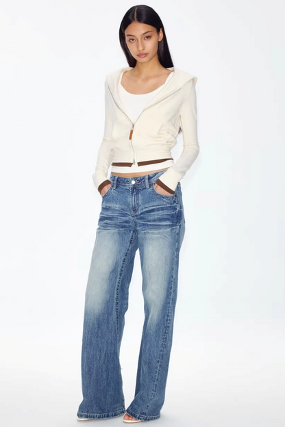 Color-Blocked Zipper Sweatshirt Top Set-Up