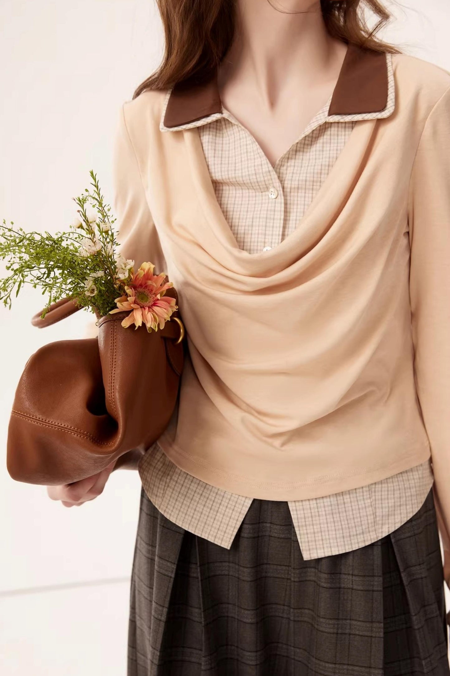 Lyocell Drape Plaid Blouse