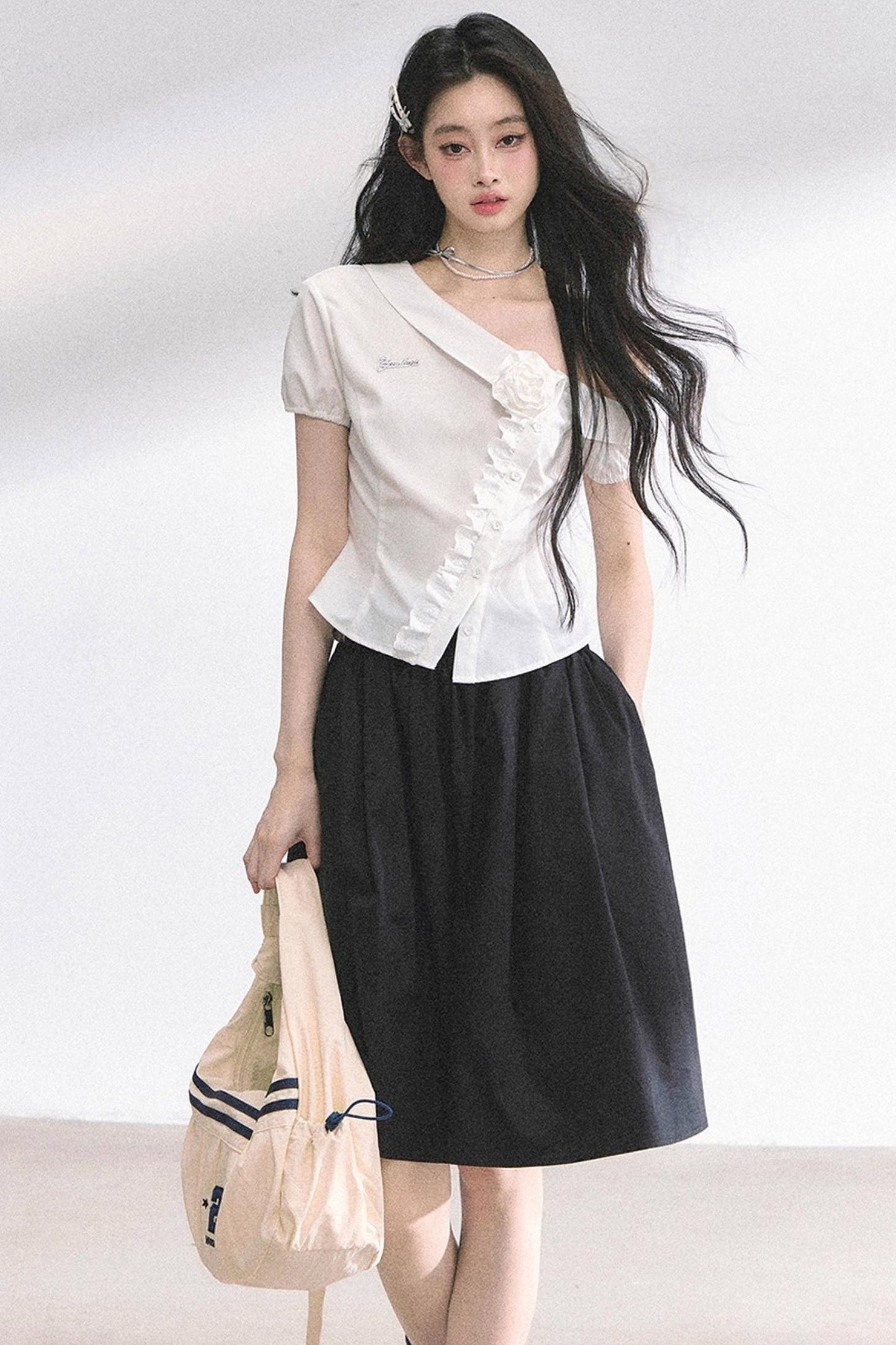 White Gardenia Lace Off-the-Shoulder Shirt