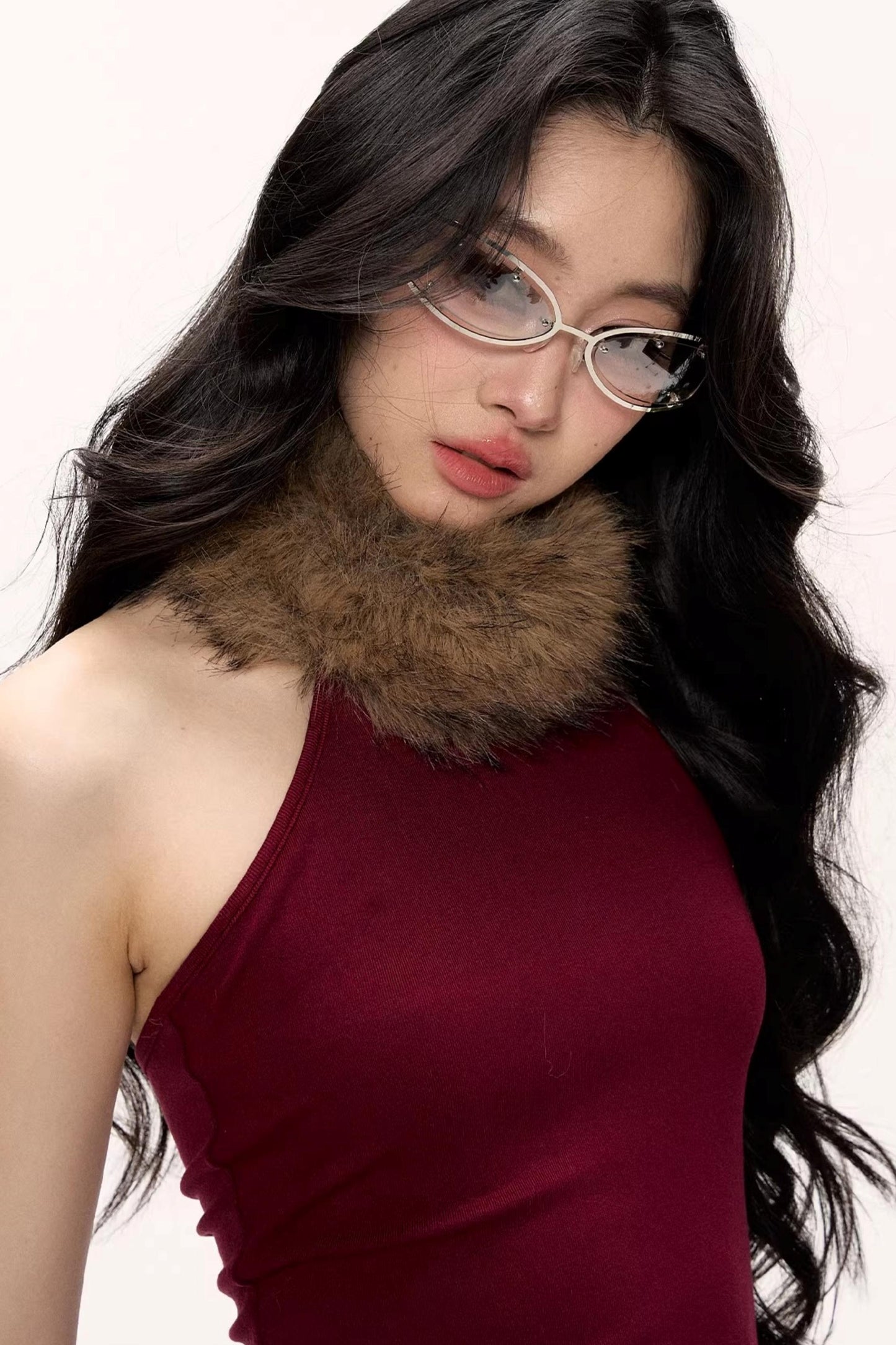 Color-Blocked Fur Collar Vest