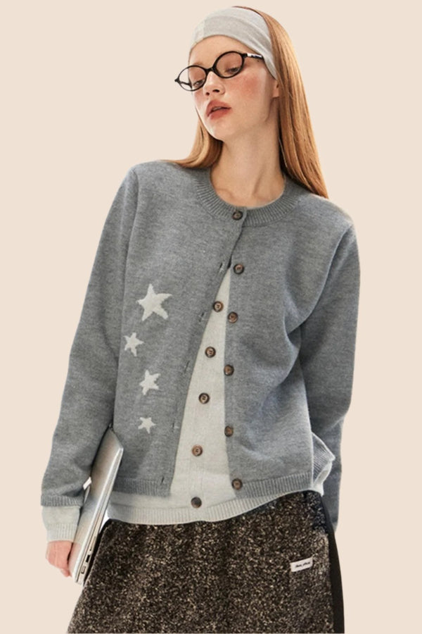 Retro Star Embroidery Short Cardigan