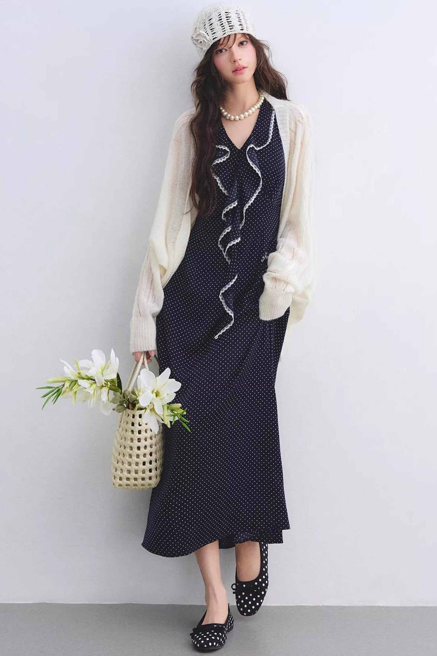 Marineblaues Rüschen-Spitzenkleid