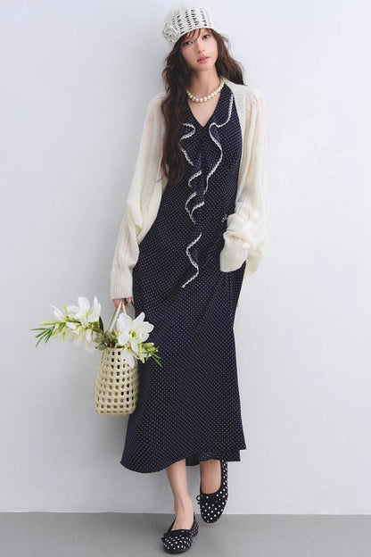 Marineblaues Rüschen-Spitzenkleid