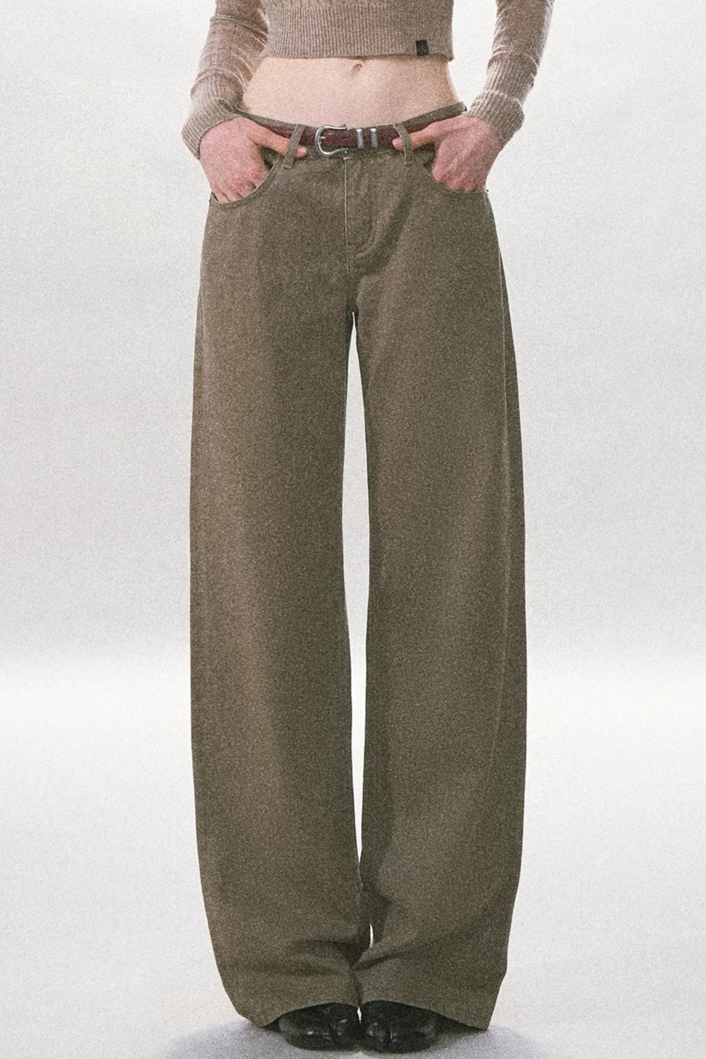 Pantalon rétro à jambes larges en sergé délavé