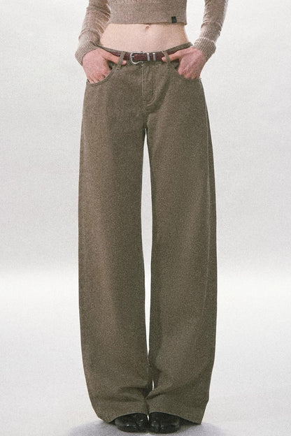 Pantalon rétro à jambes larges en sergé délavé