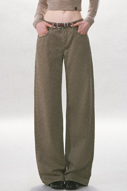 Twill Washed Retro Wide-Leg Pants