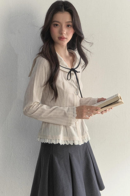 Texture Long Sleeve Waist Shirt Set-Up