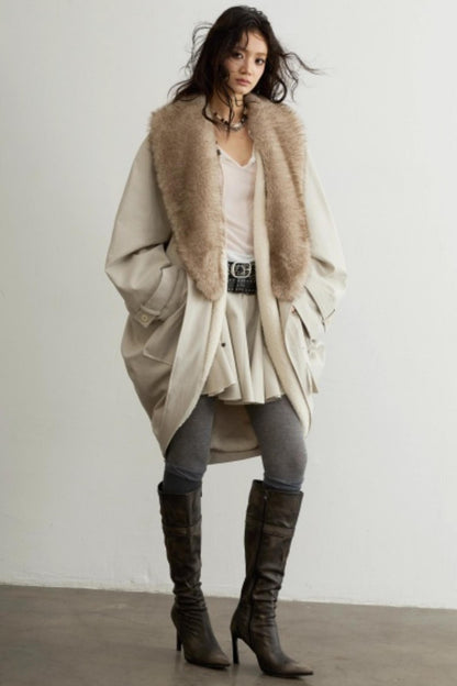 Retro Distressed Fur Collar Jacket Set-Up