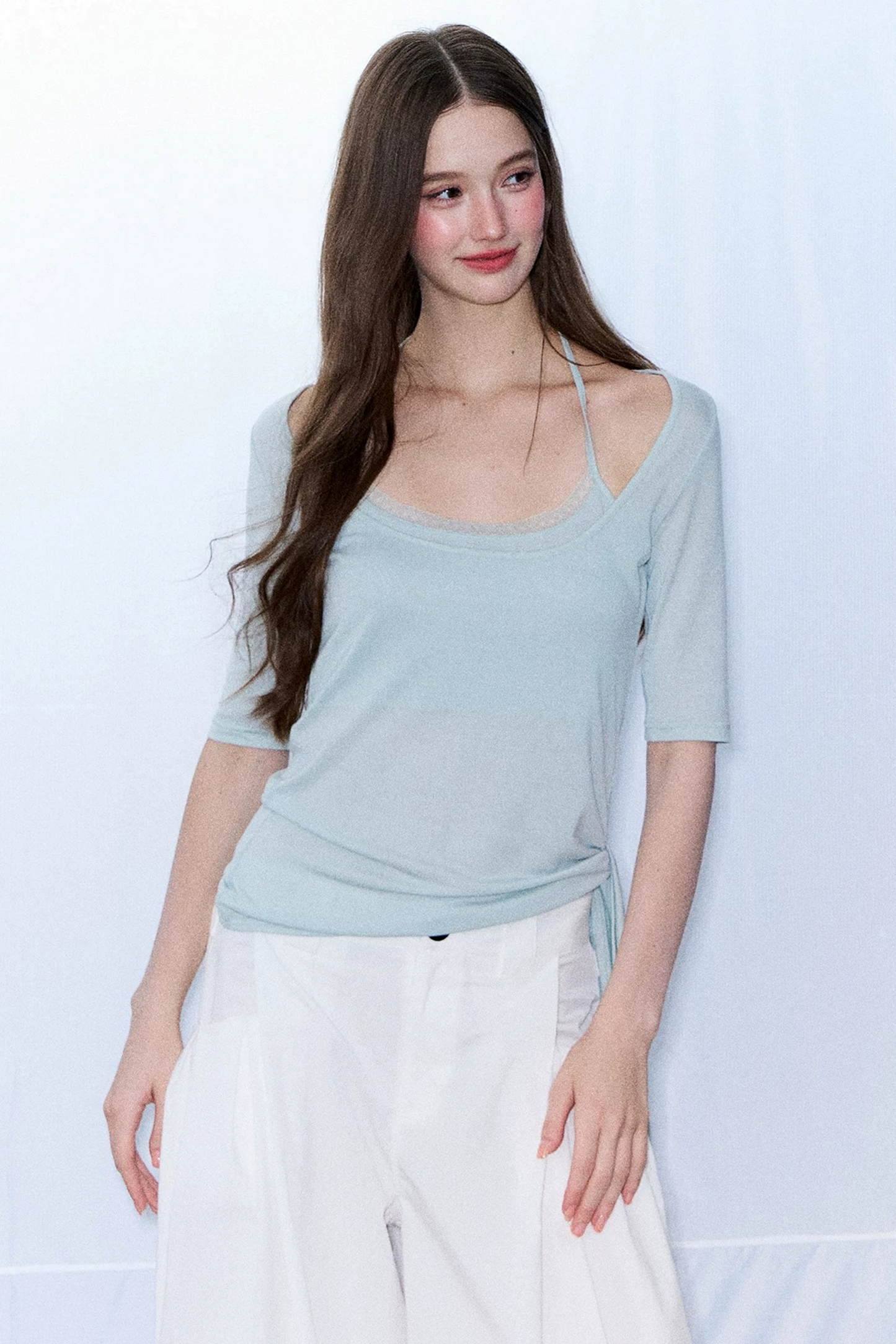 Double-Layer Tie-Waist Top