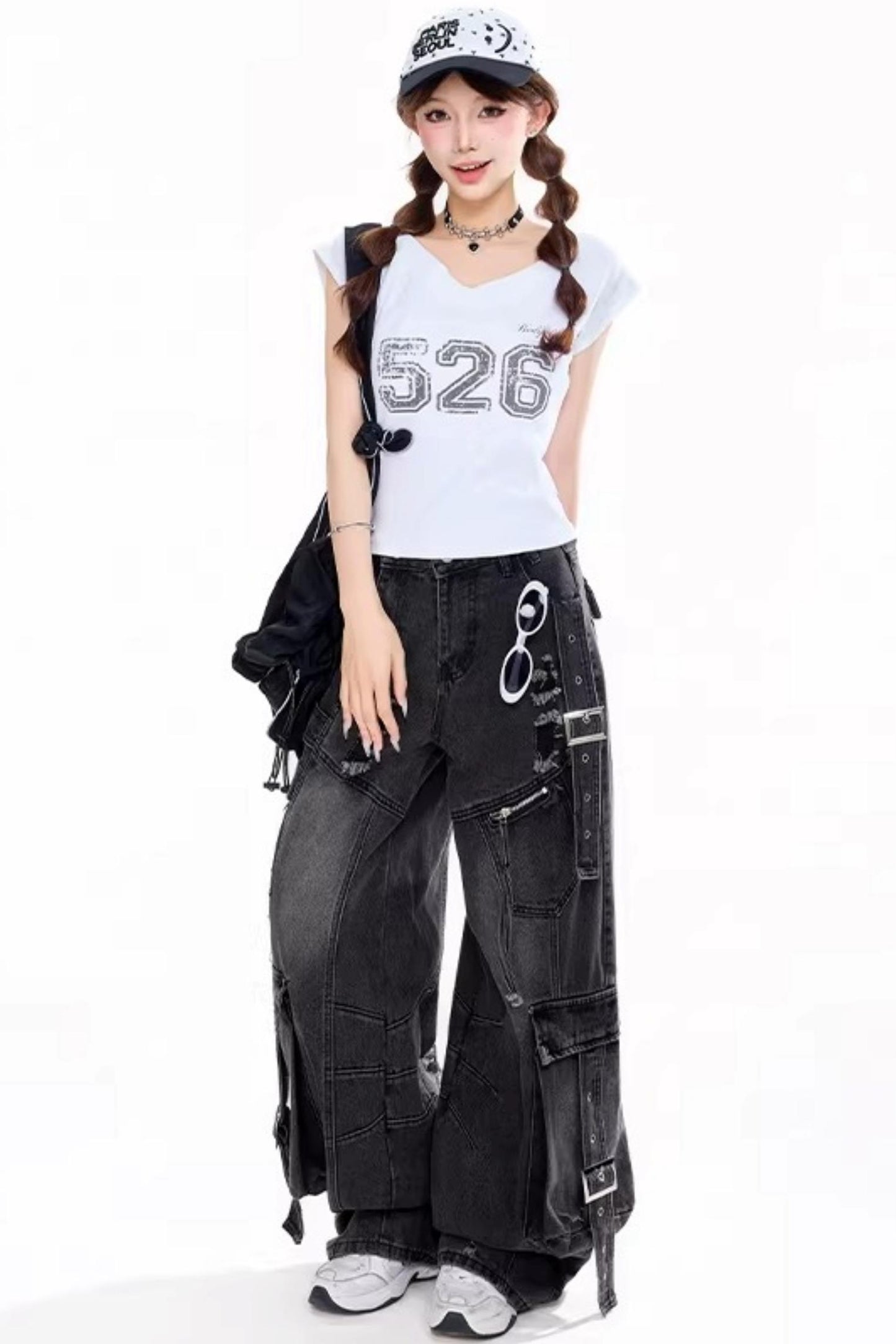 Washed Ripped Black Workwear Pants