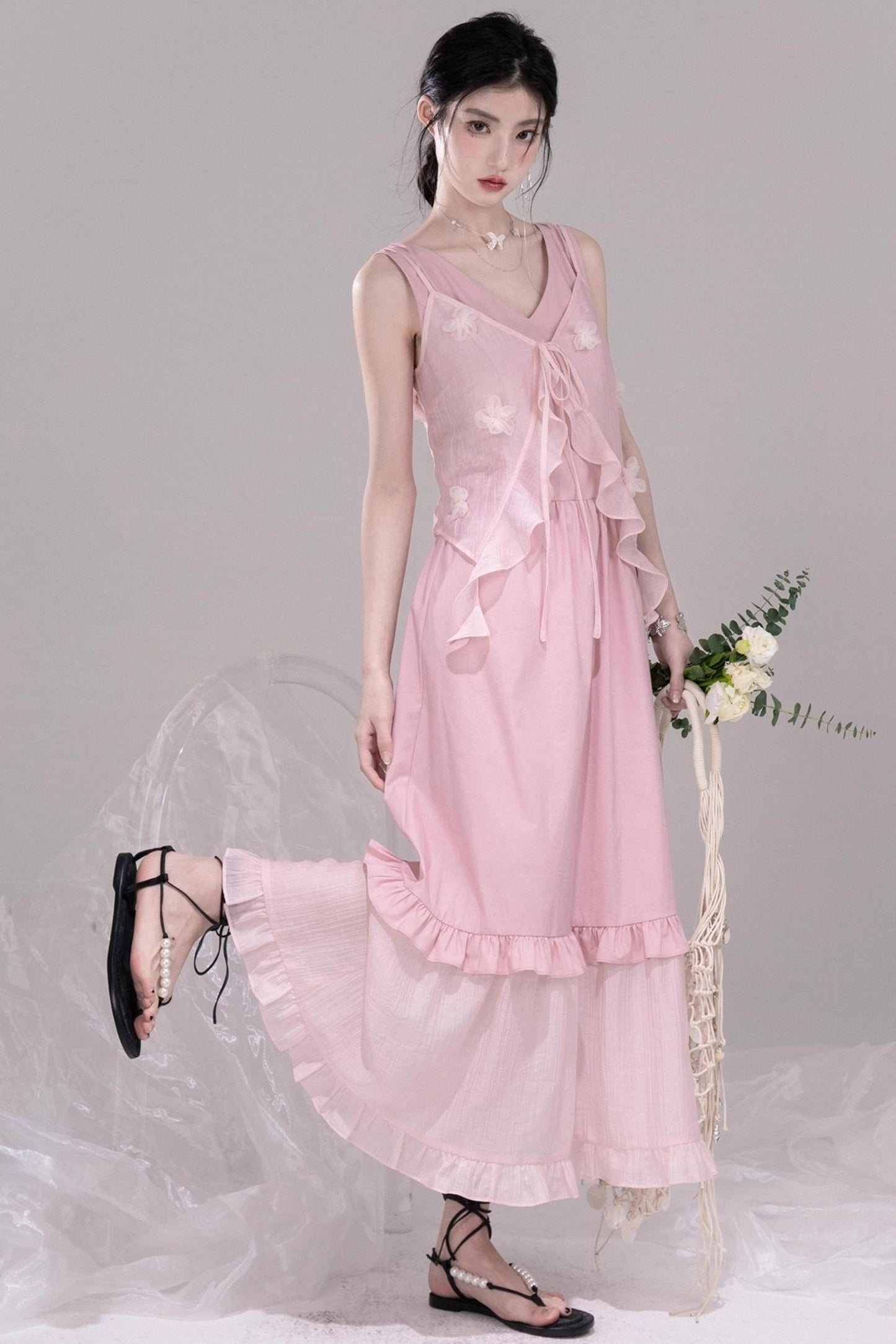 Romantic Blue Flower Cardigan Skirt Set