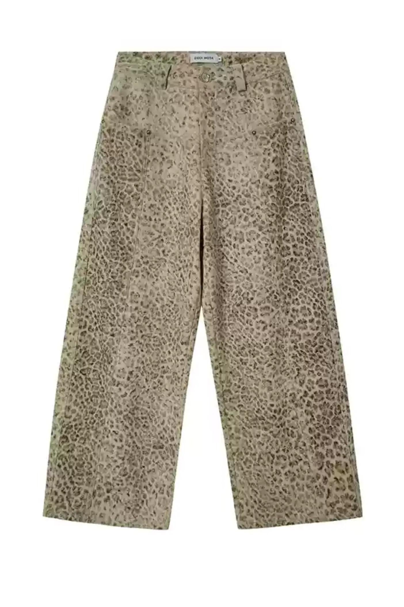 Retro Leopard Print Wide-Leg Pants