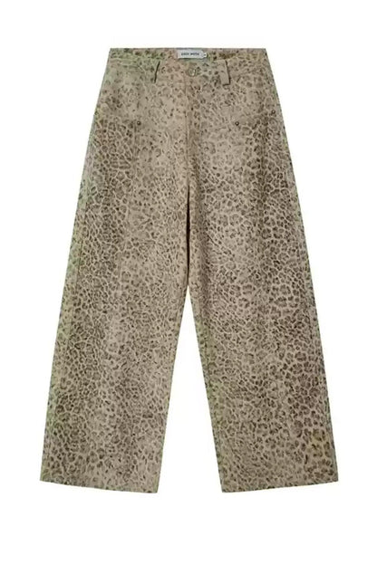 Retro Leopard Print Wide-Leg Pants