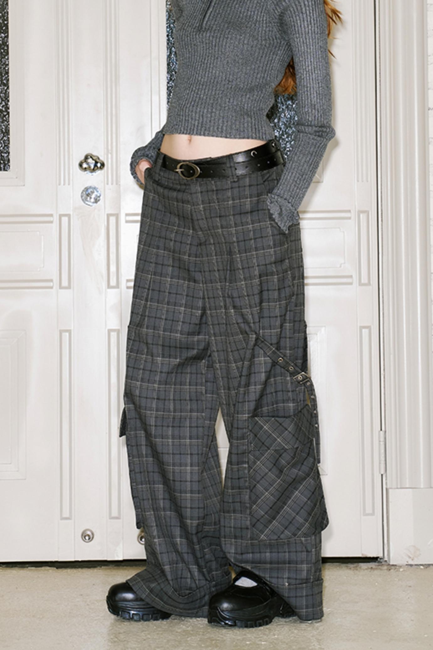 RETRO STRAIGHT-LEG LOOSE FIT CHECK CARGO PANTS