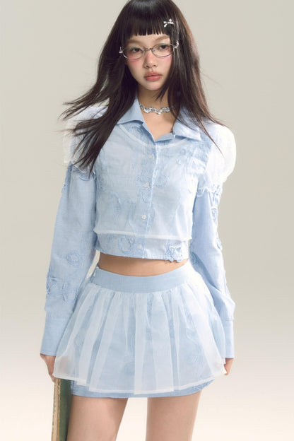 Organza Stripe Skirt Shirt Set-Up