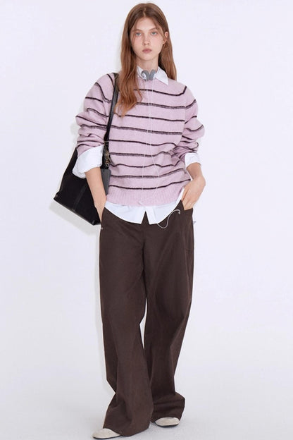 Wool Blend Striped Knit Pullover Sweater