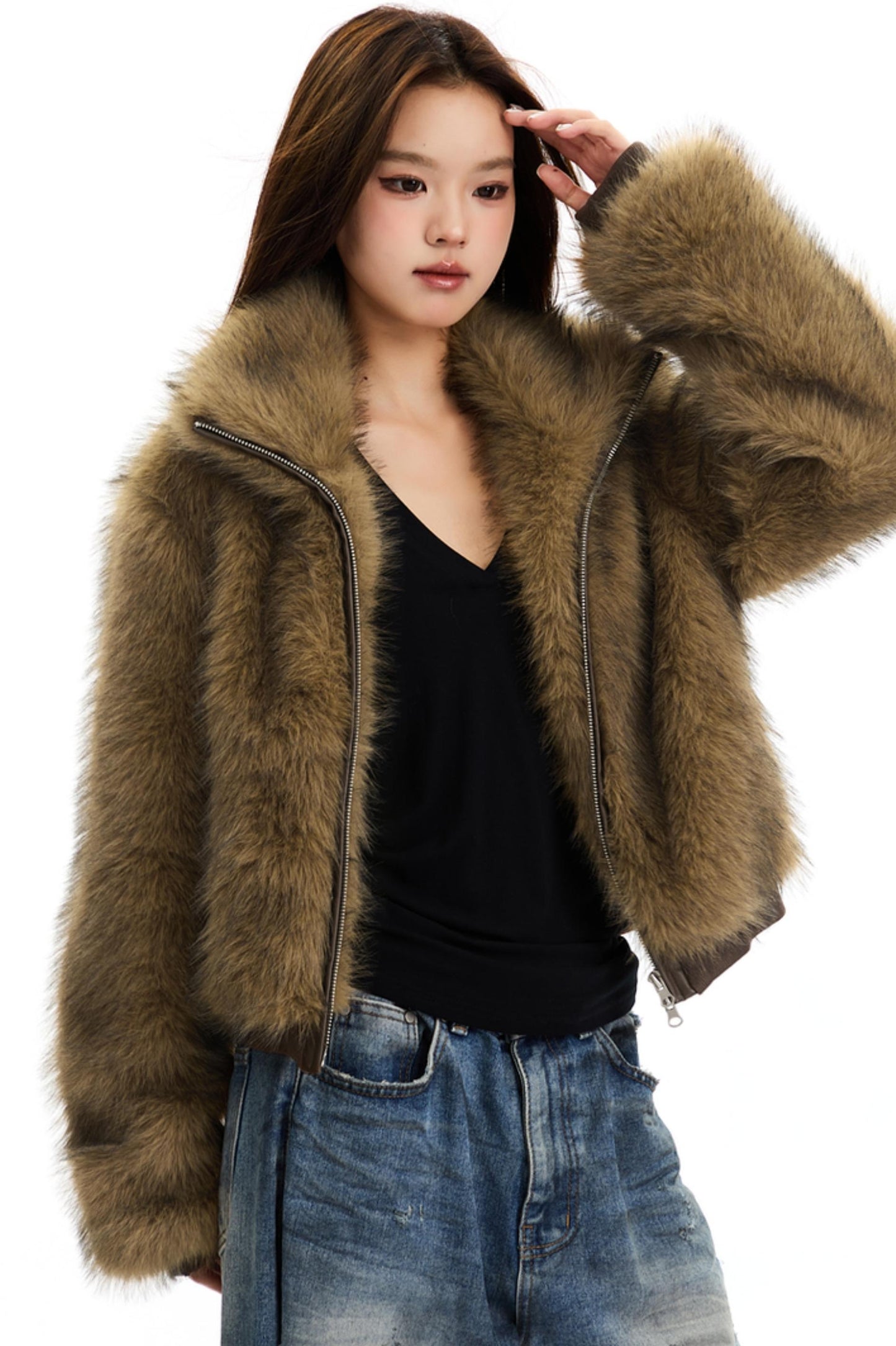 Fashionable Faux Fur Short Coat