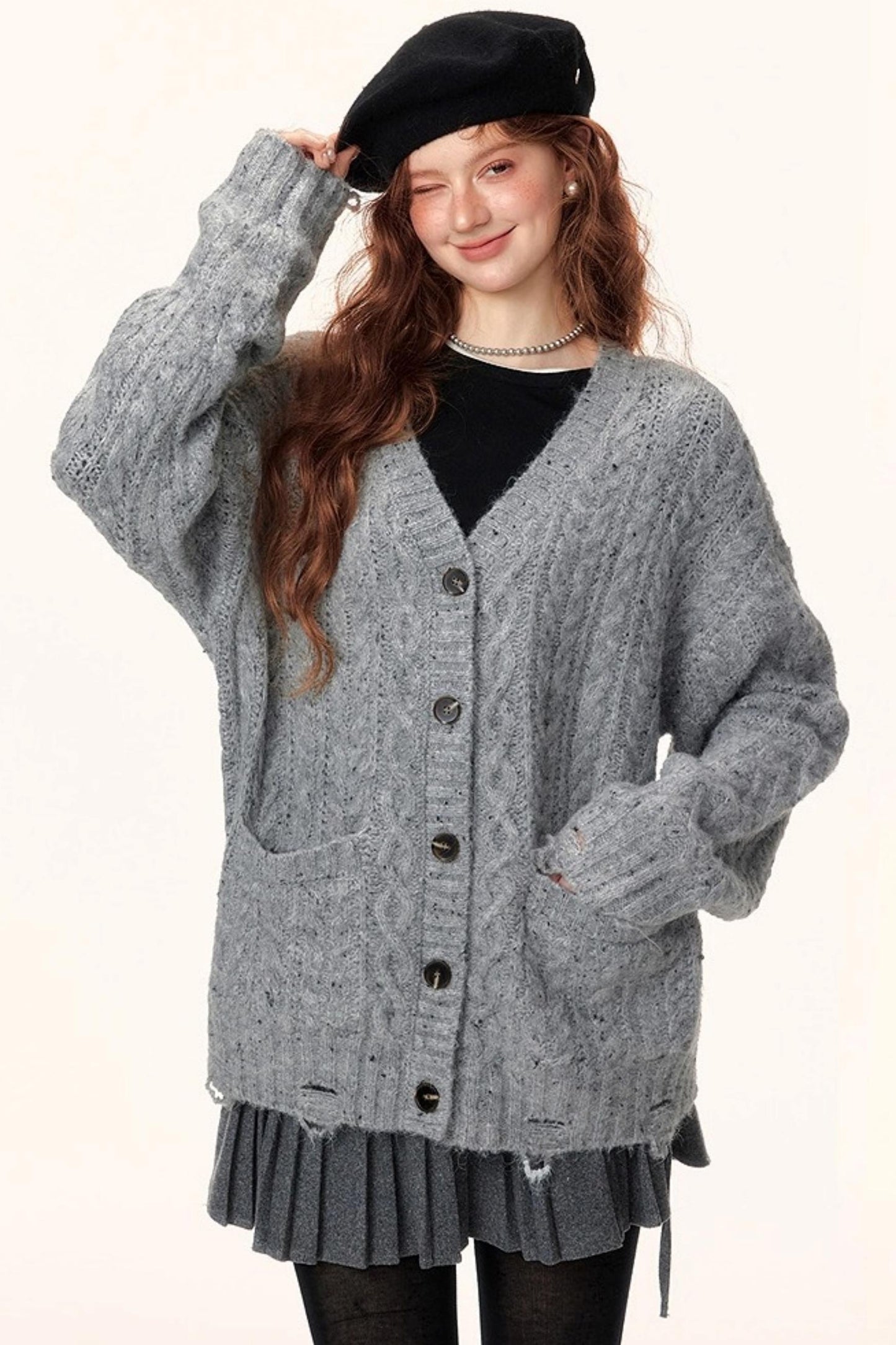 Atmospheric Irregular V-Neck Cardigan