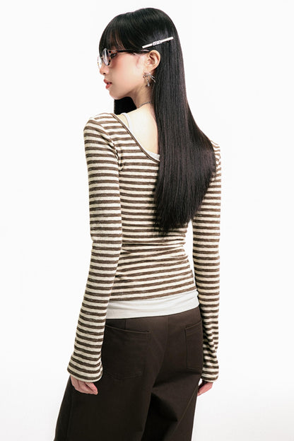 Colorblock Striped U-Neck Top