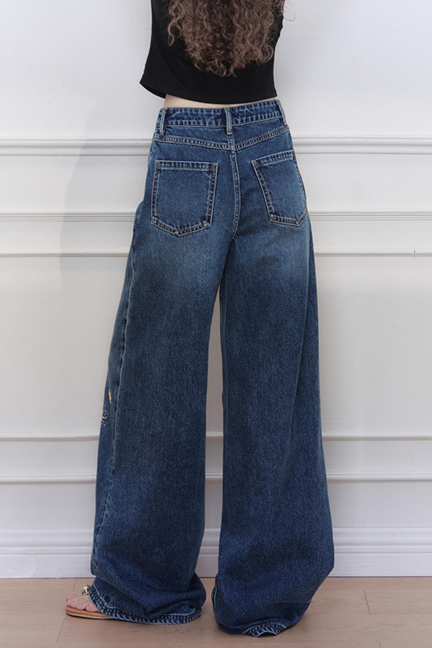 Blue Star Embroidered Wide-Leg Jeans