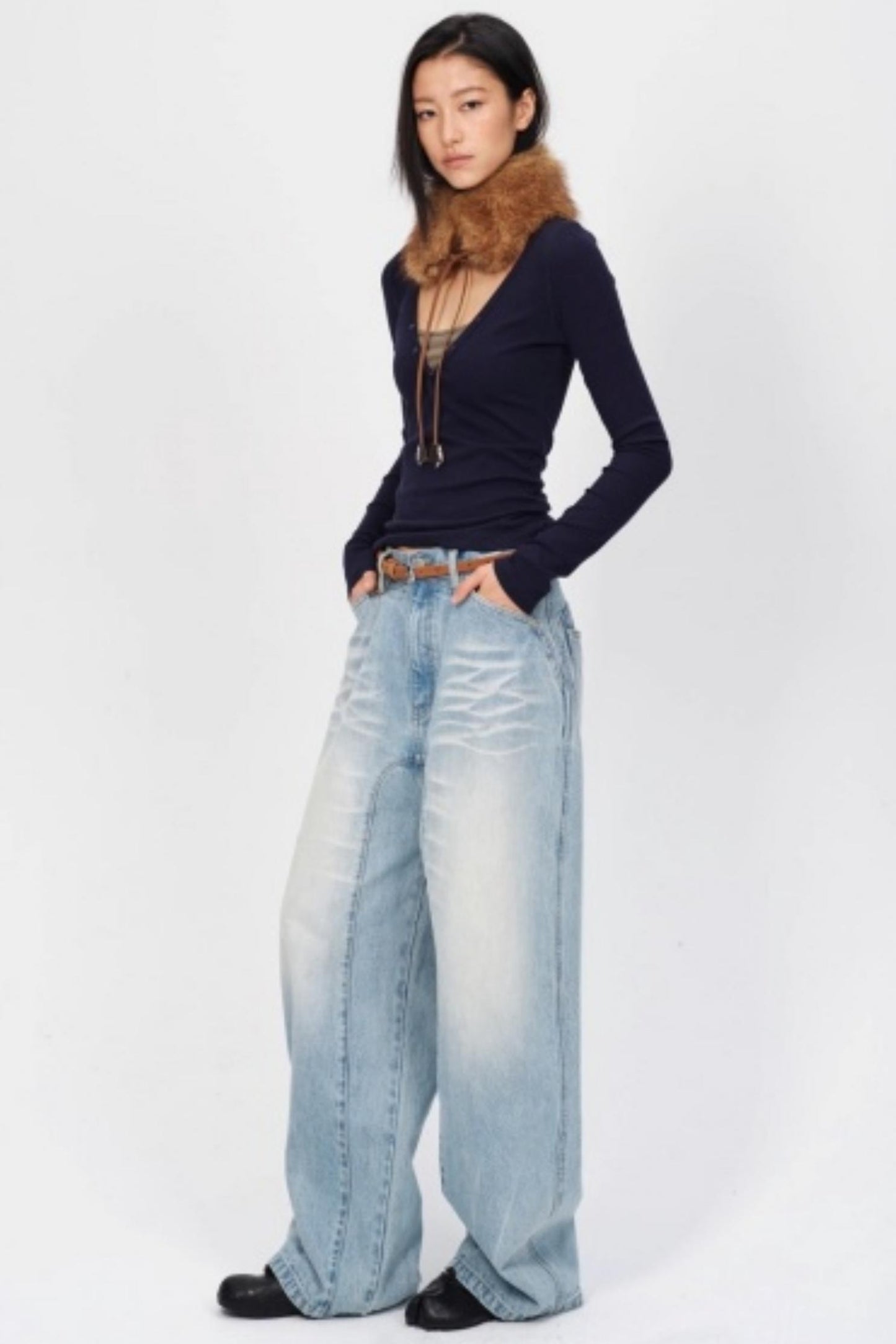 Wool Silk V-Neck Top