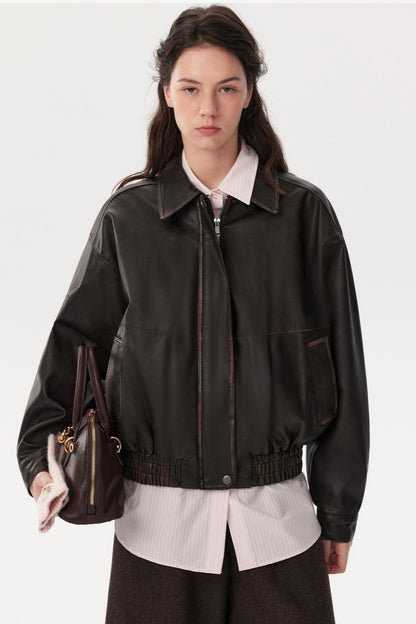 Retro Distressed Leather Jacket