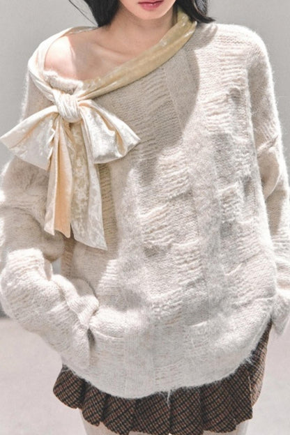 Sweet Bow-Knot Off-Shoulder Sweater