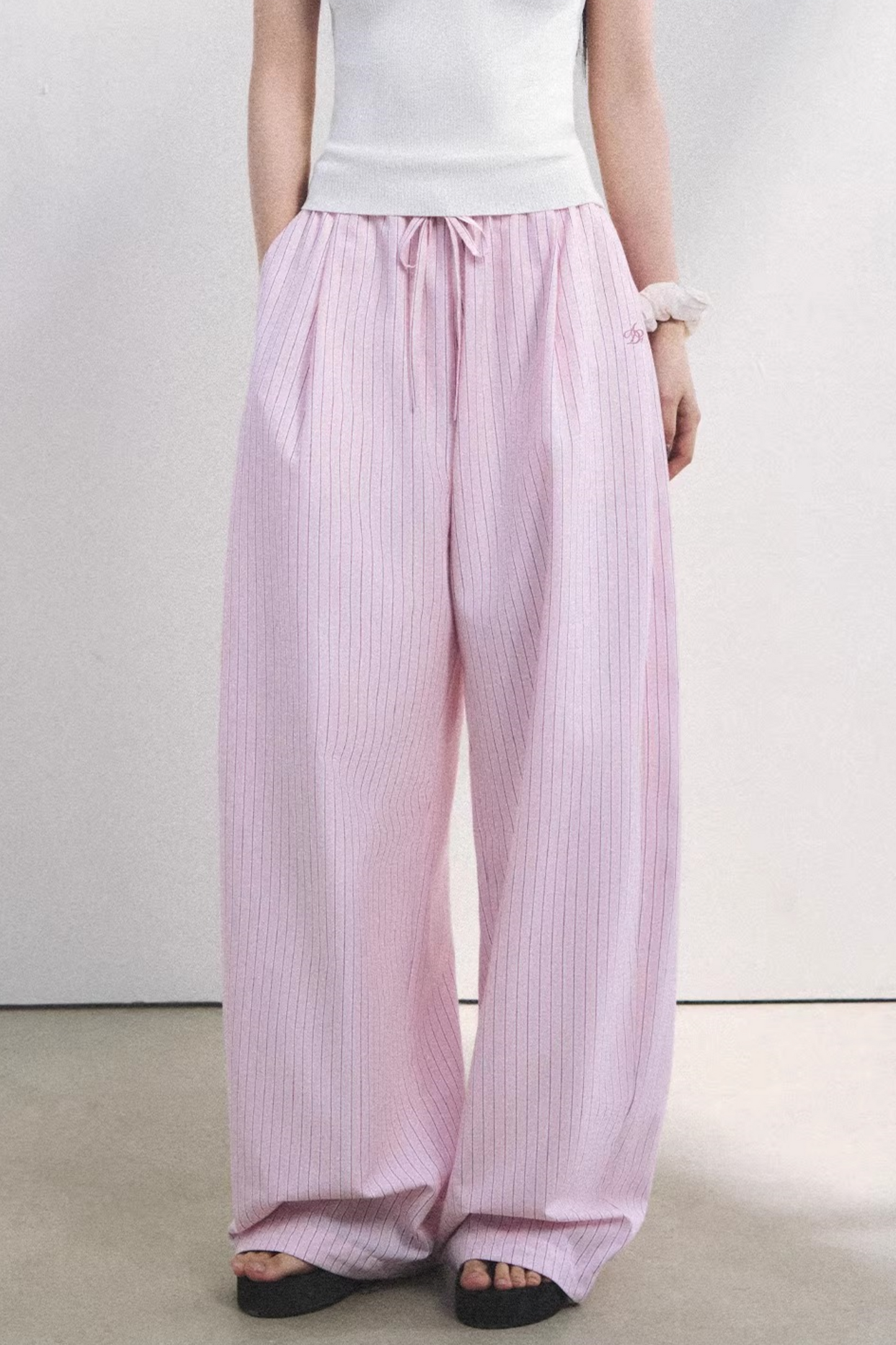 Pantaloni a Righe Color Bacca Chiaro
