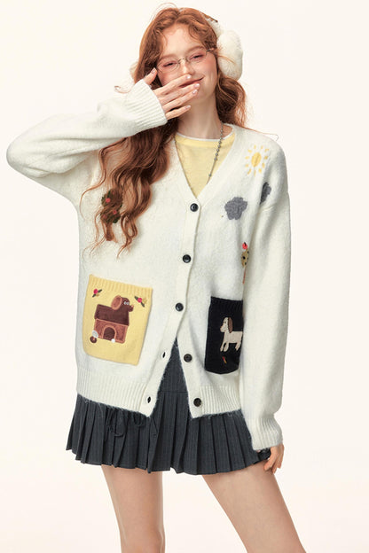 Jacquard V-Neck Cardigan Sweater