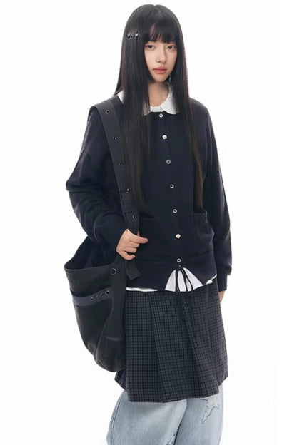 Elastic Knit Button Cardigan