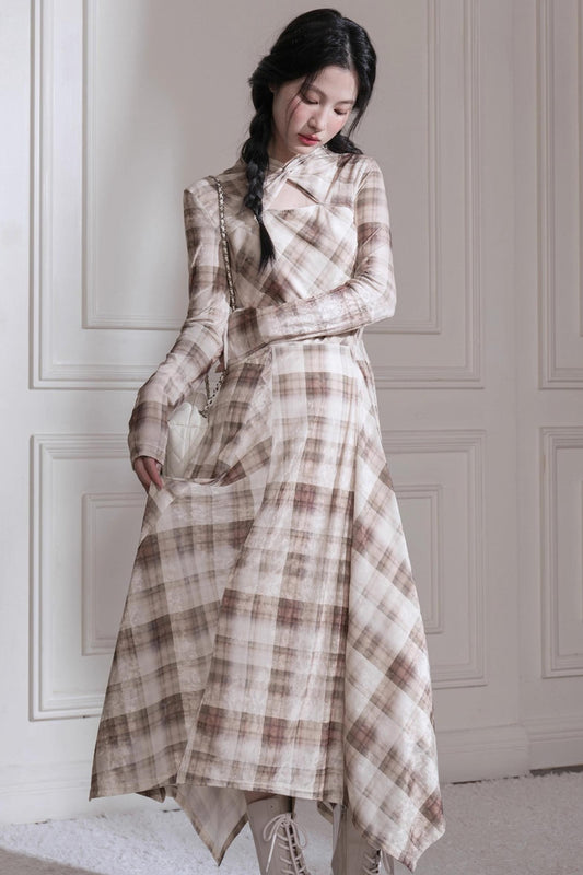 Plaid Light Shadow Long Sleeve Dress