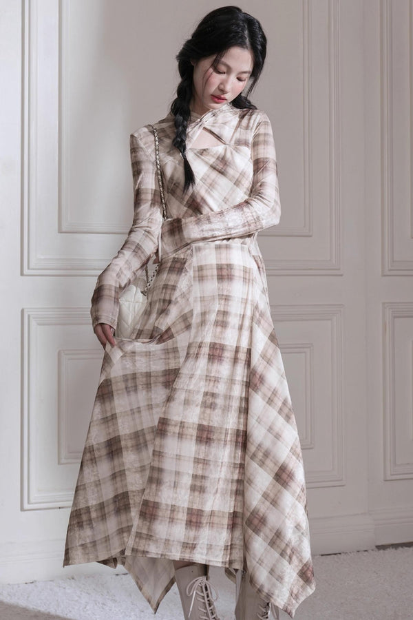 Plaid Light Shadow Long Sleeve Dress