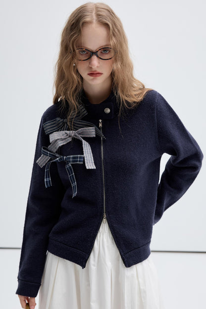 VEGA CHANG Strickwaren Damen Pre-Fall 2024 Neues Nischendesign Sense Miu Bow Cardigan Top