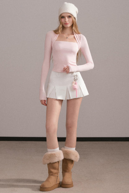 Pleated A-Line White Skirt