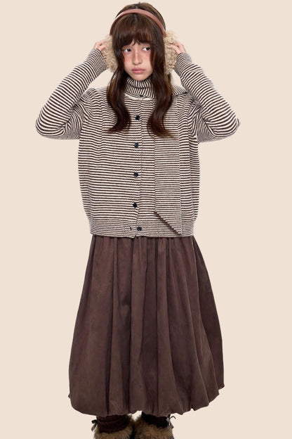 Lazy Striped Knit Cardigan Sweater
