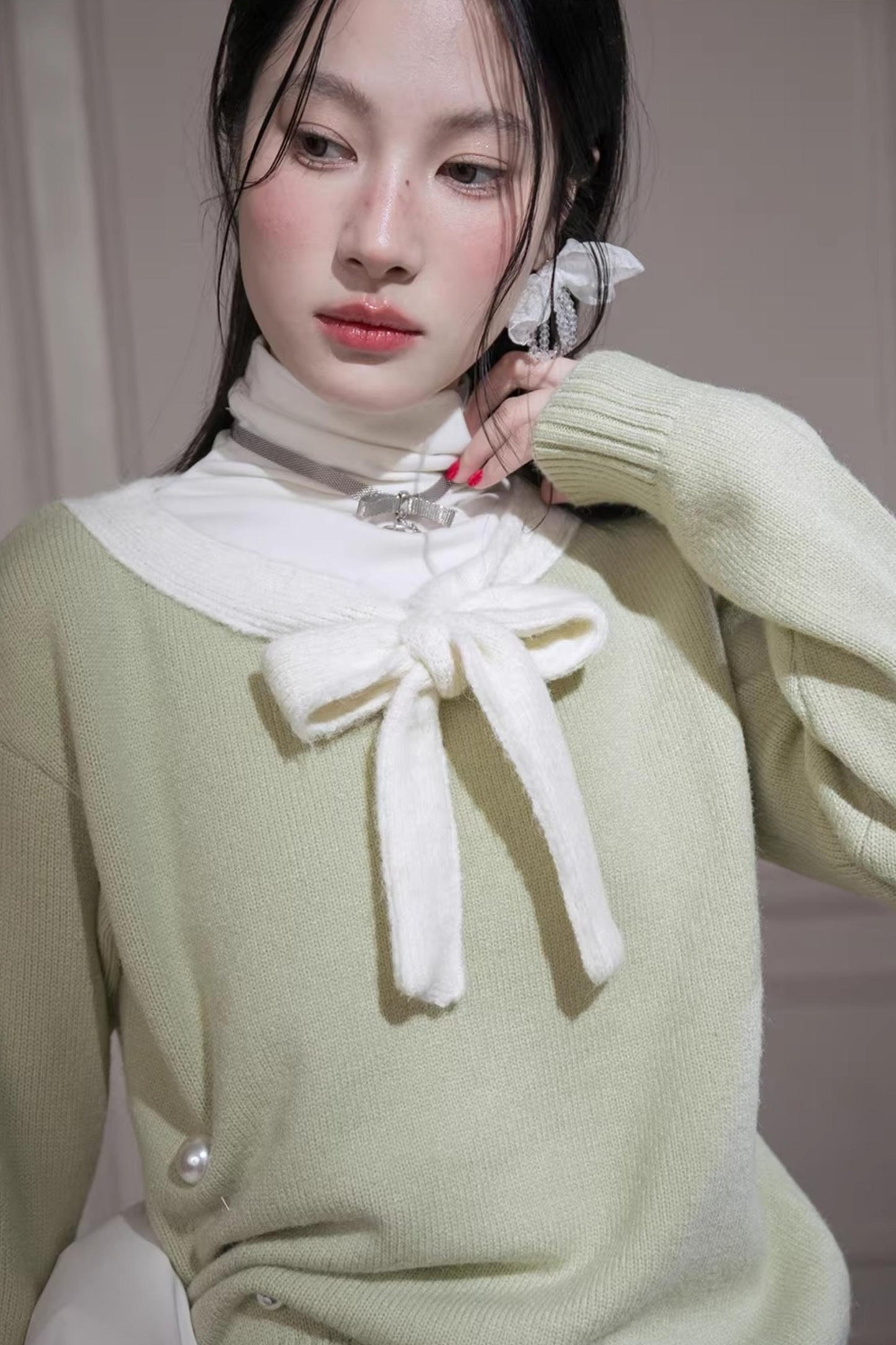 Warm Apricot Wool Tie Sweater