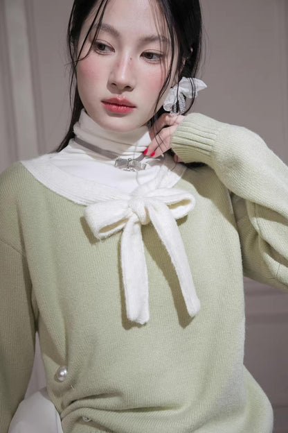 Warm Apricot Wool Tie Sweater