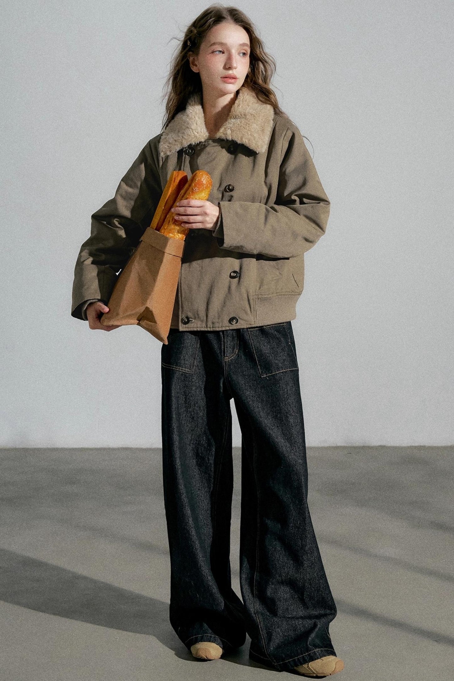 Large Lapel Fashion Double-Breasted Cotton Jacket