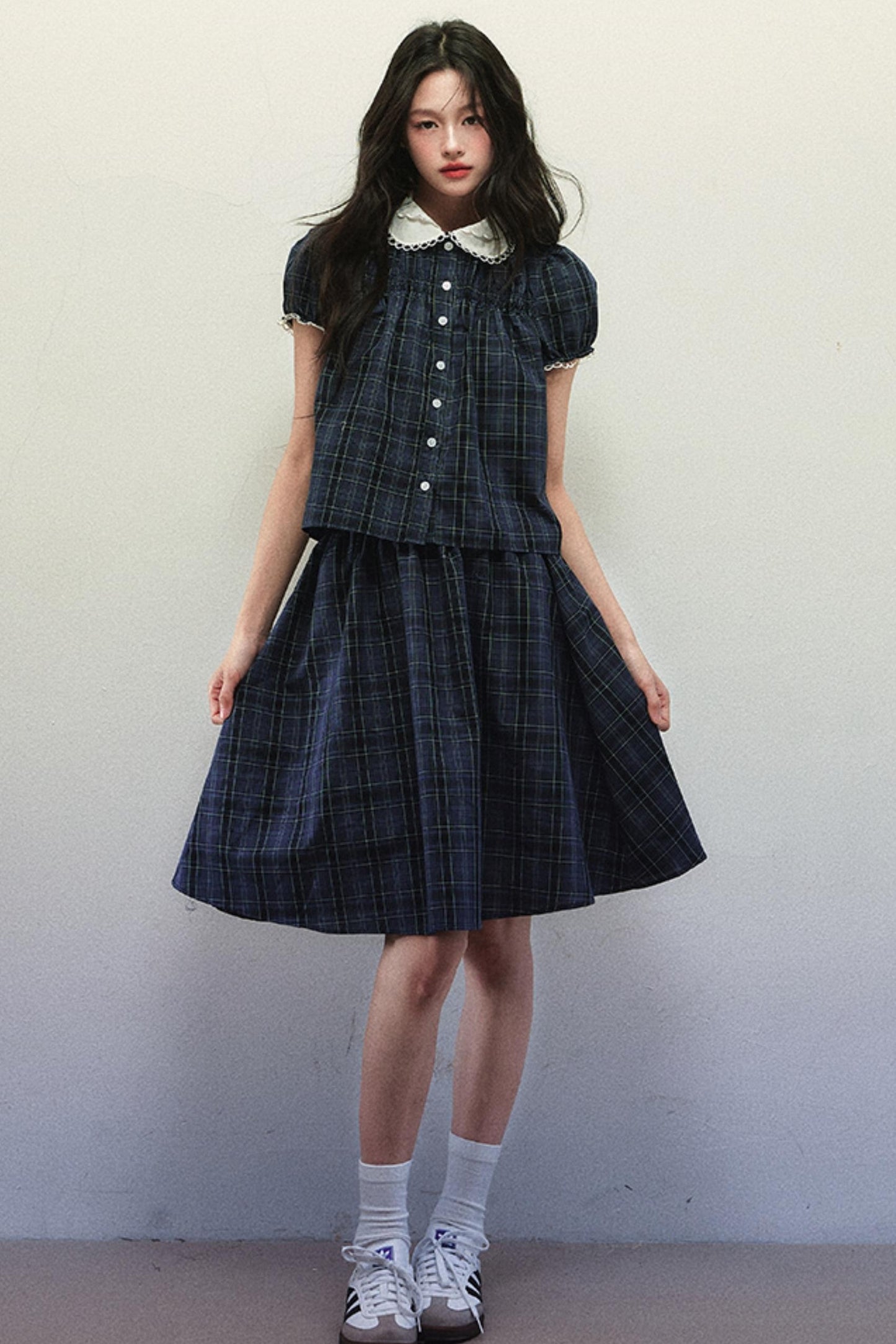 Navy Plaid Summer Skirt Set-Up