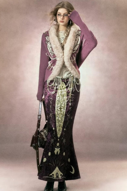 Hand-Painted Velvet Fishtail Skirt