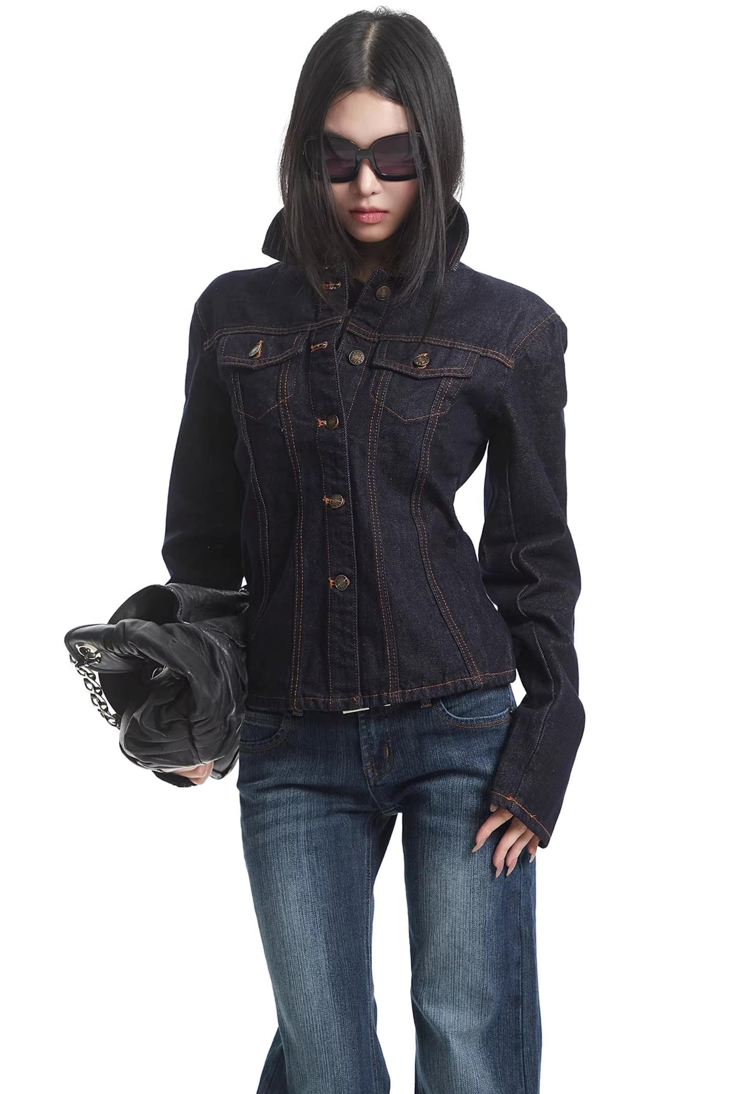 American Retro Long-Sleeve Denim Top