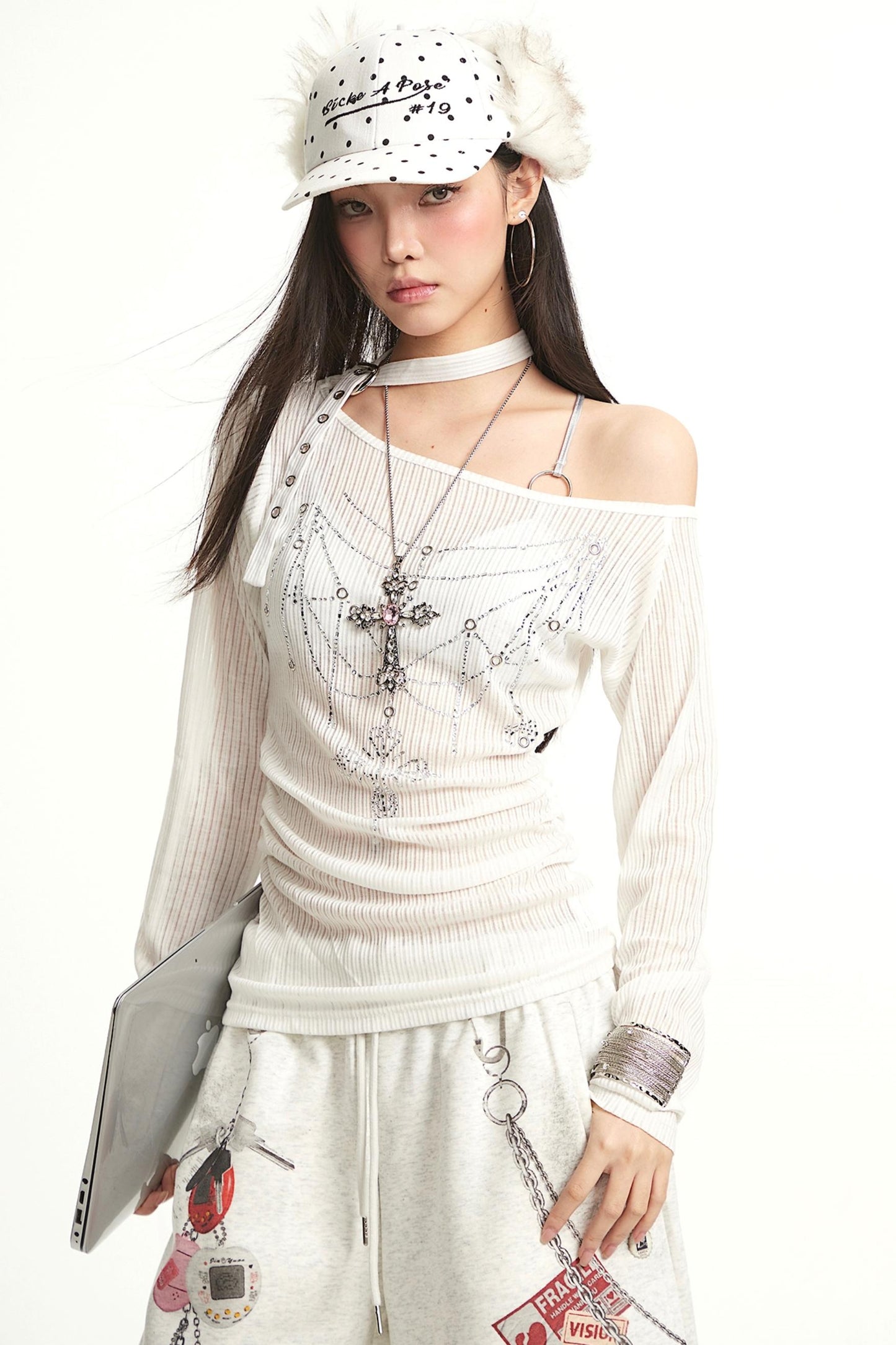 Shoulder Long Sleeve Cover-Up Slim Top